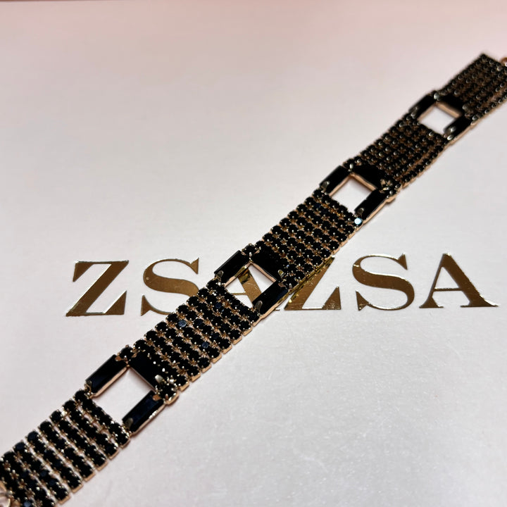 Black Rhinestone gold bracelet