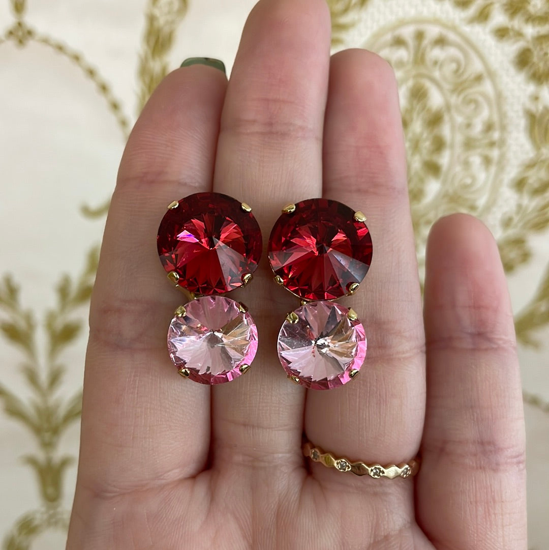 Preciosa Crystals pink and red earrings