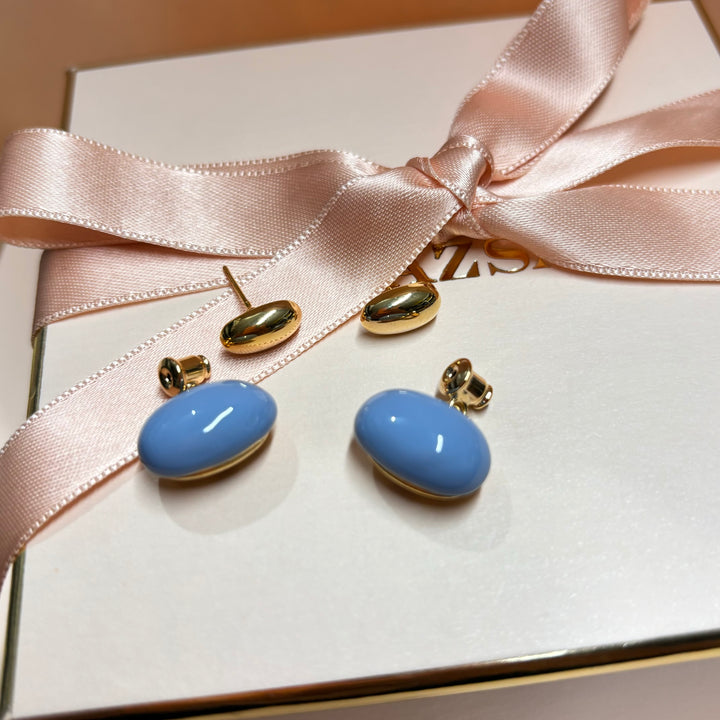 light blue gold plated 2 in 1 earrings