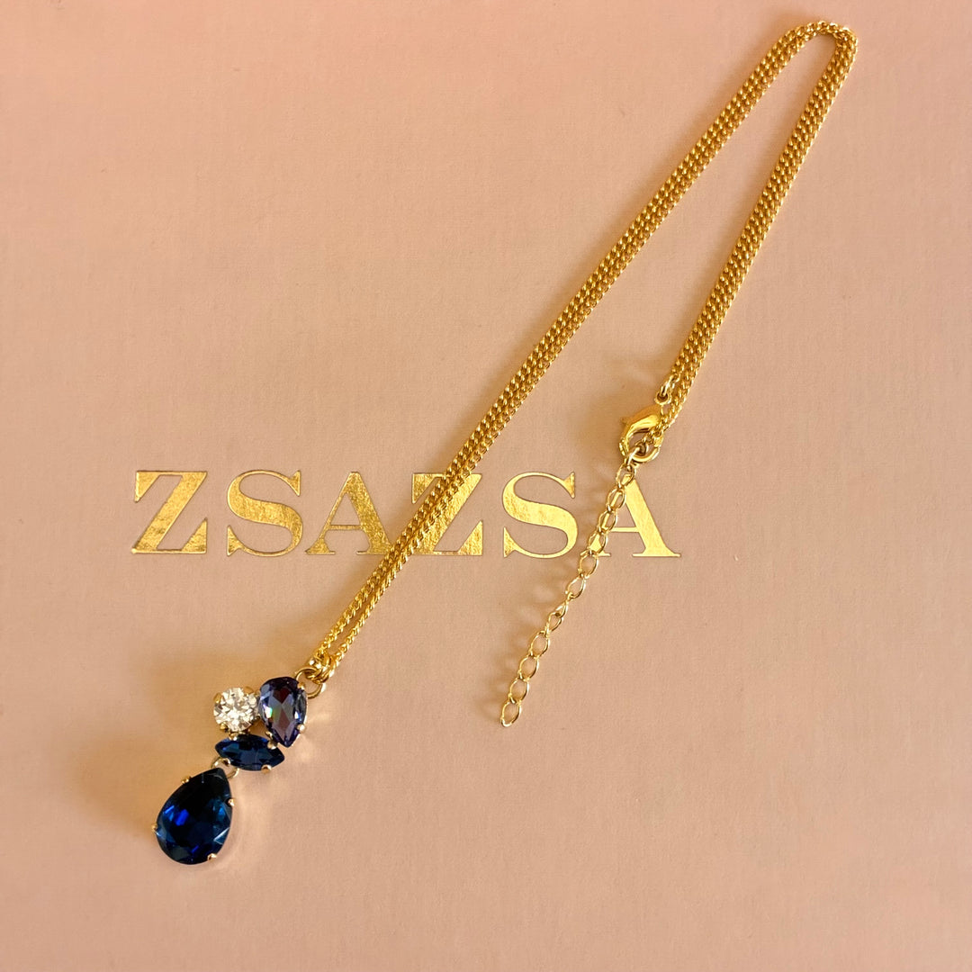 Teardrop navy blue Swarovski crystals pendant