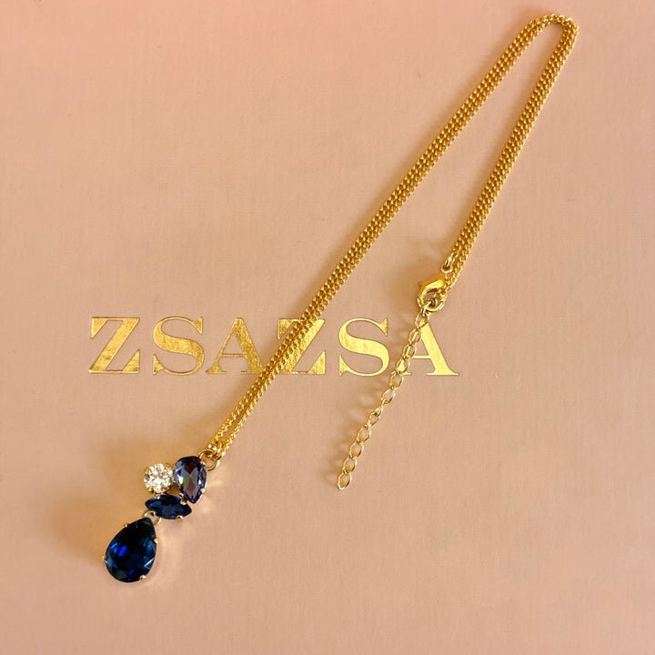 Teardrop navy blue Swarovski crystals pendant