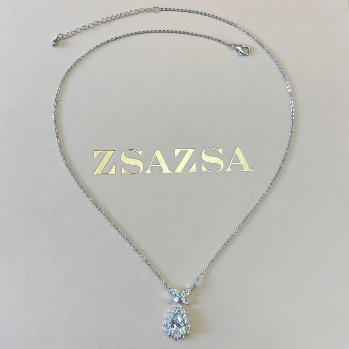 Silver zircone teardrop pendant