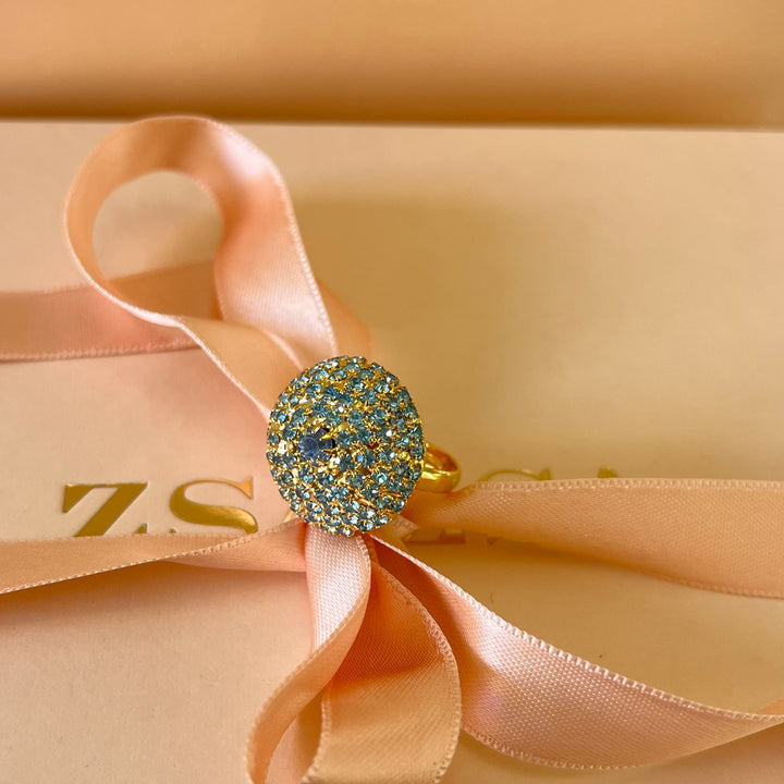 Turquoise half ball preciosa crystals ring