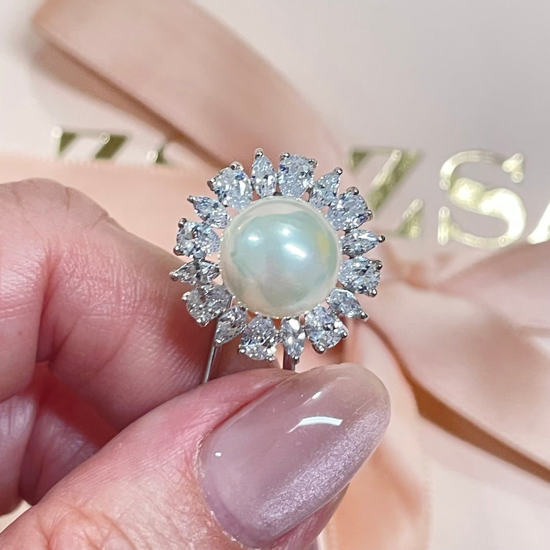 Cubic teardrop marquise & pearl hair pin