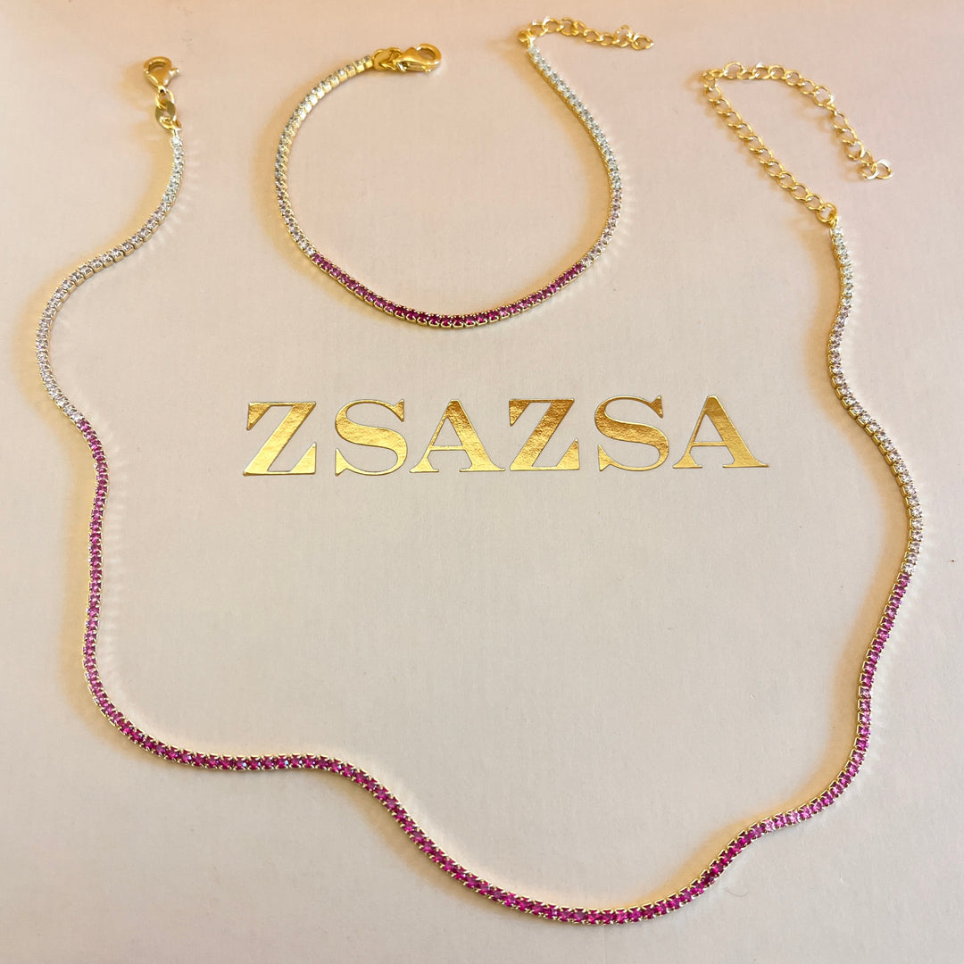Gradient fuchsia zircone necklace and bracelet