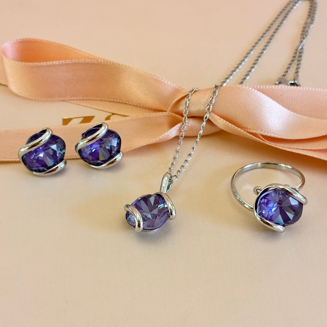 Murano purple pendant silver set
