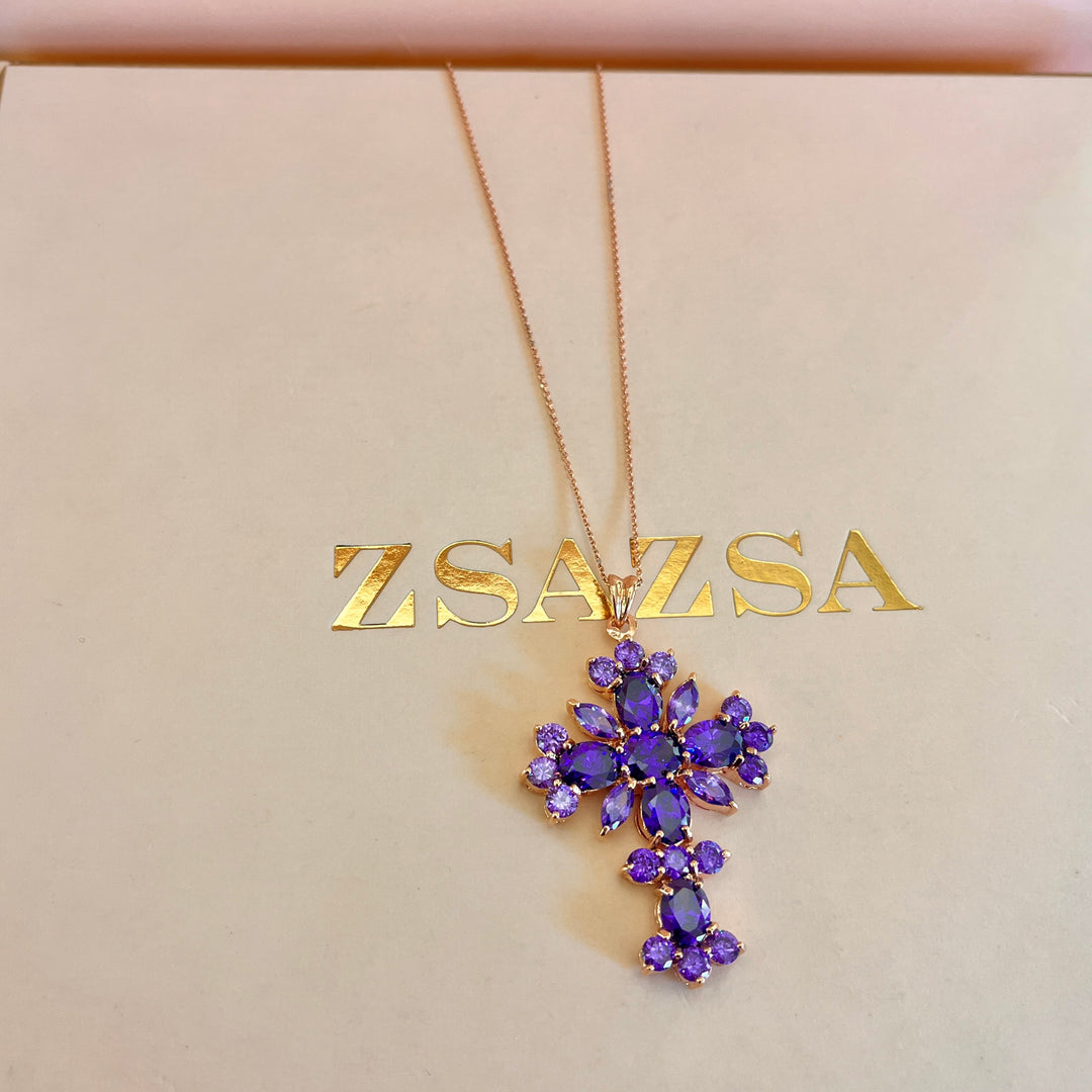 Purple zircone cross pendant