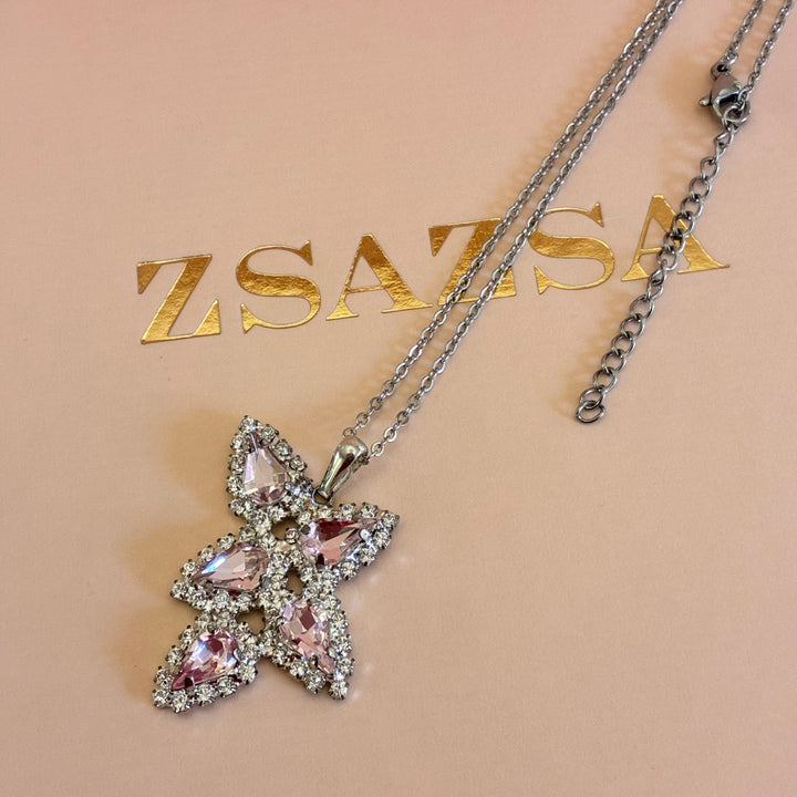 Light pink Swarovski crystals silver set