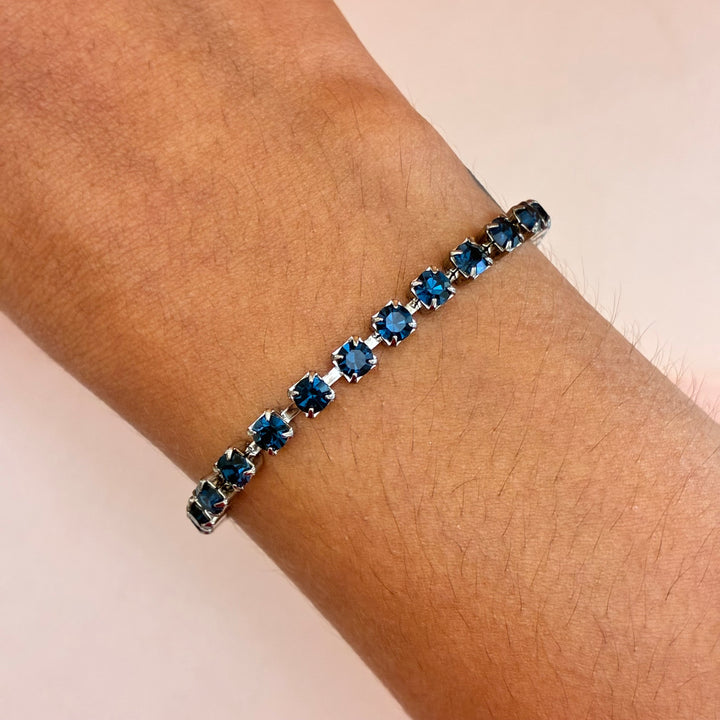 Dainty Navy blue Preciosa crystals silver bracelet