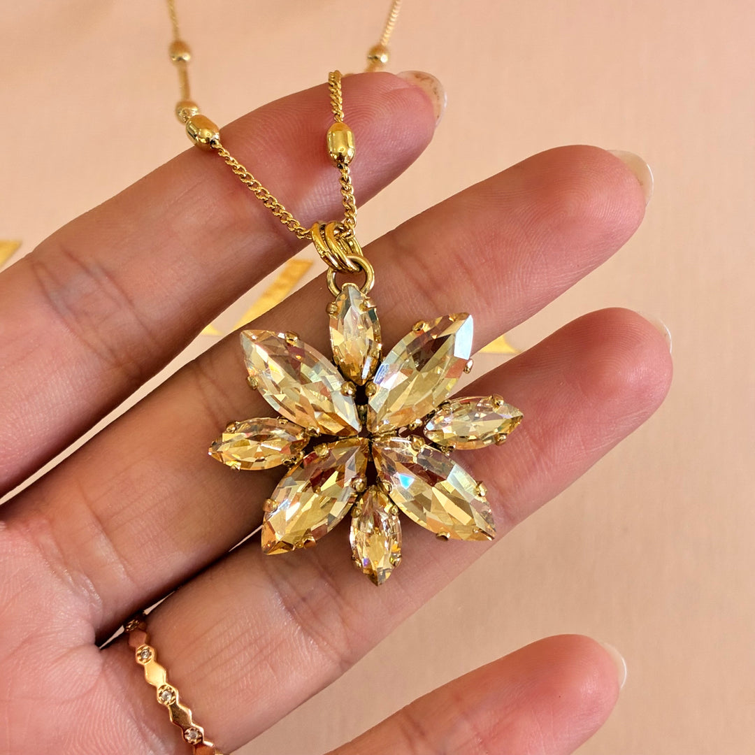 Flower champagne Swarovski crystals pendant