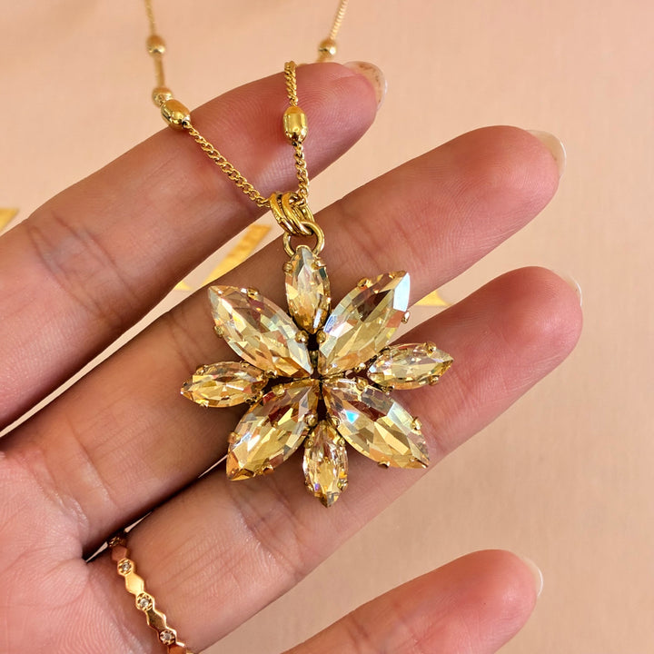 Flower champagne Swarovski crystals pendant
