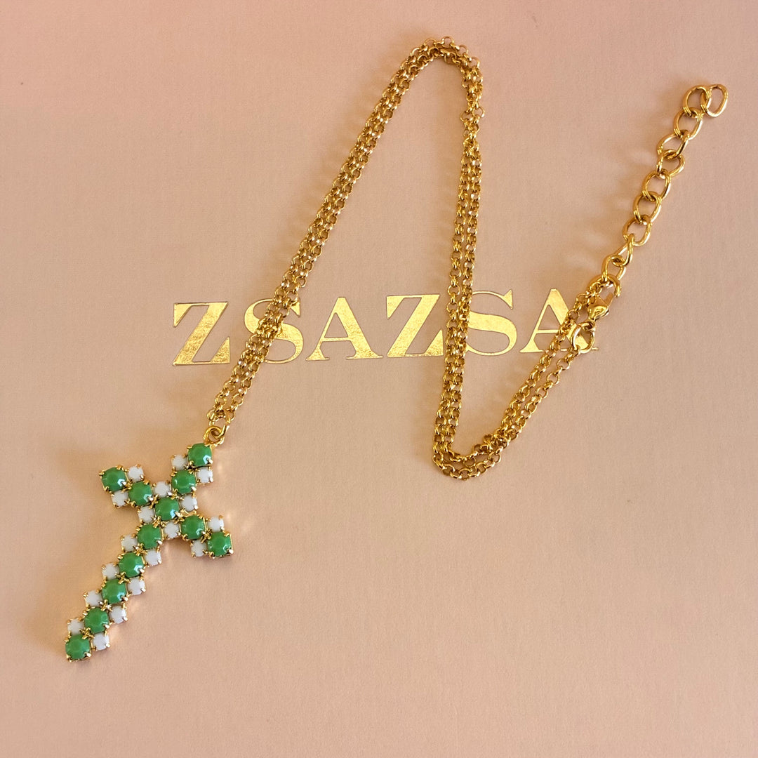 Green and white Cross pendant