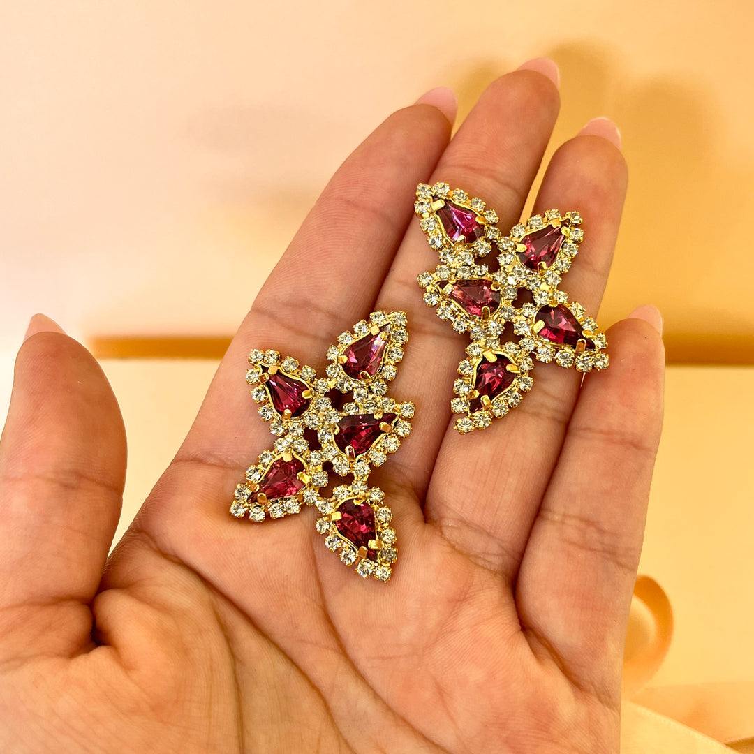 Magenta rectangular Swarovski crystals set