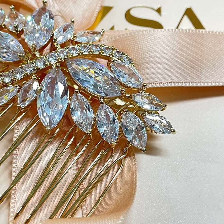 Gold Marquise zircones comb