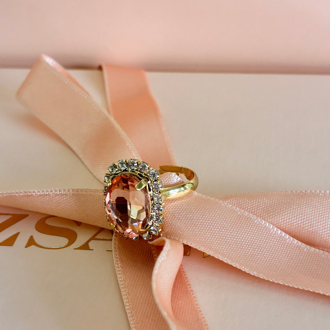 Peach Oval Preciosa crystals gold plated pendant set