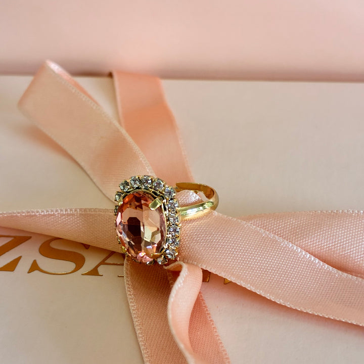 Peach Oval Preciosa crystals gold plated pendant set