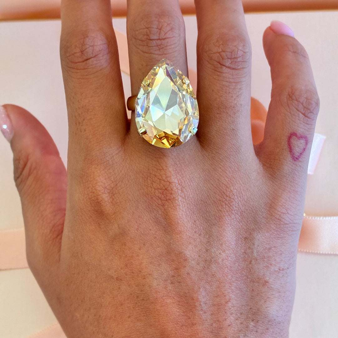 Big teardrop champagne Swarovski crystals ring