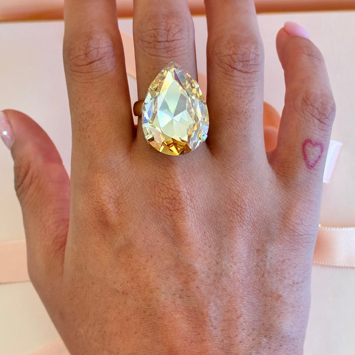 Big teardrop champagne Swarovski crystals ring