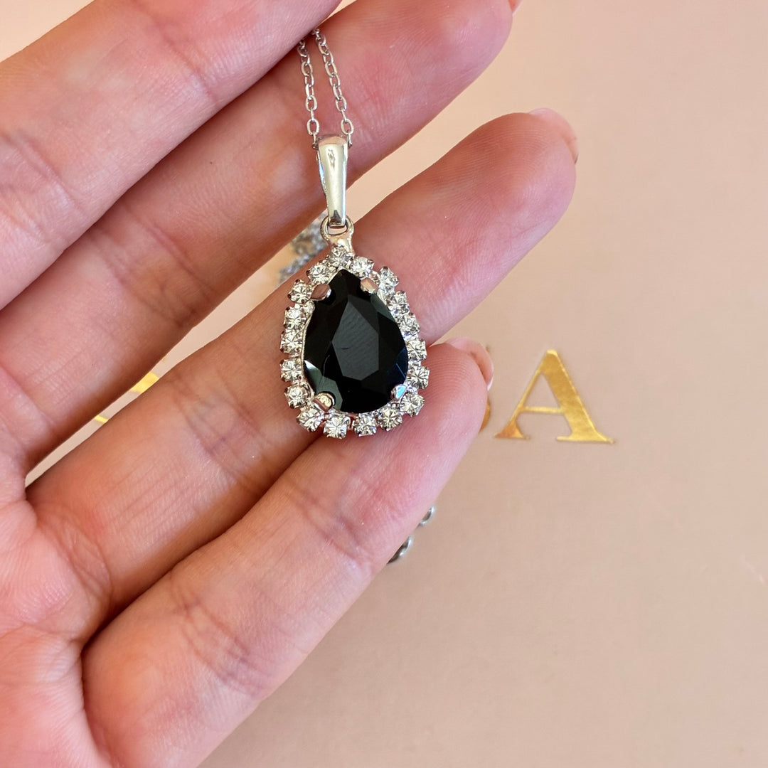 Black Teardrop Preciosa crystals set