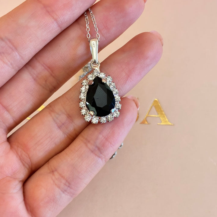 Black Teardrop Preciosa crystals set