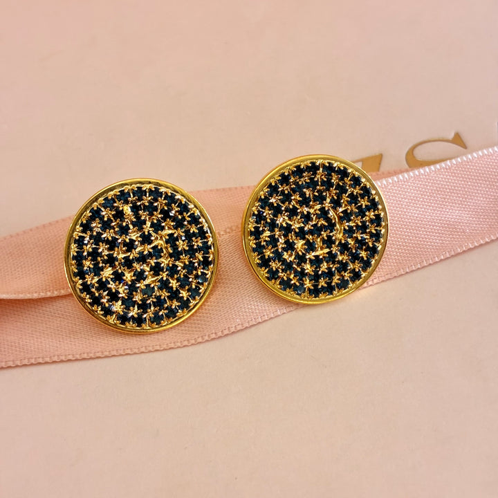 Navy blue round gold plated studs