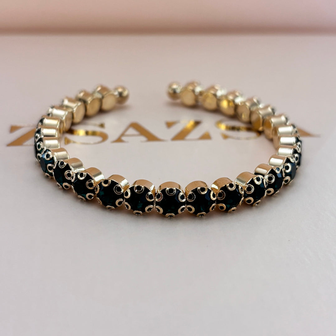 Dark green rhinestone gold plated bangle