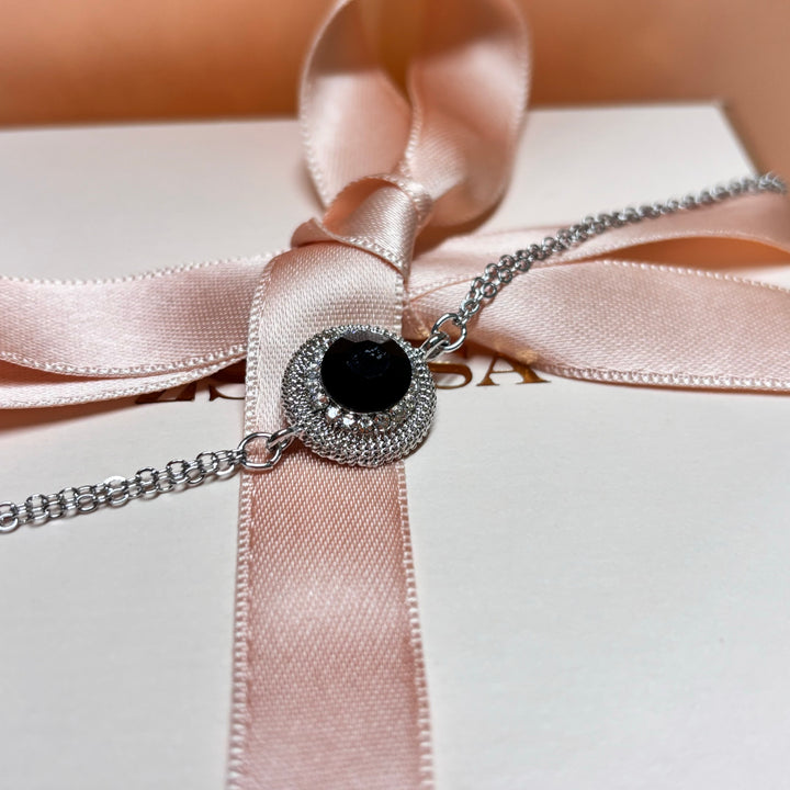 Dainty black rhinestone silver set