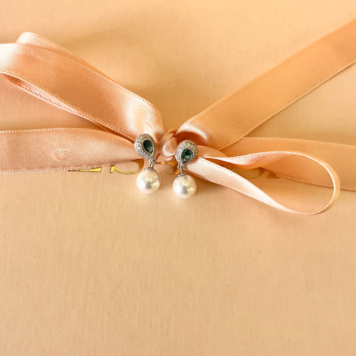 Dark green zircone and pearls earrings