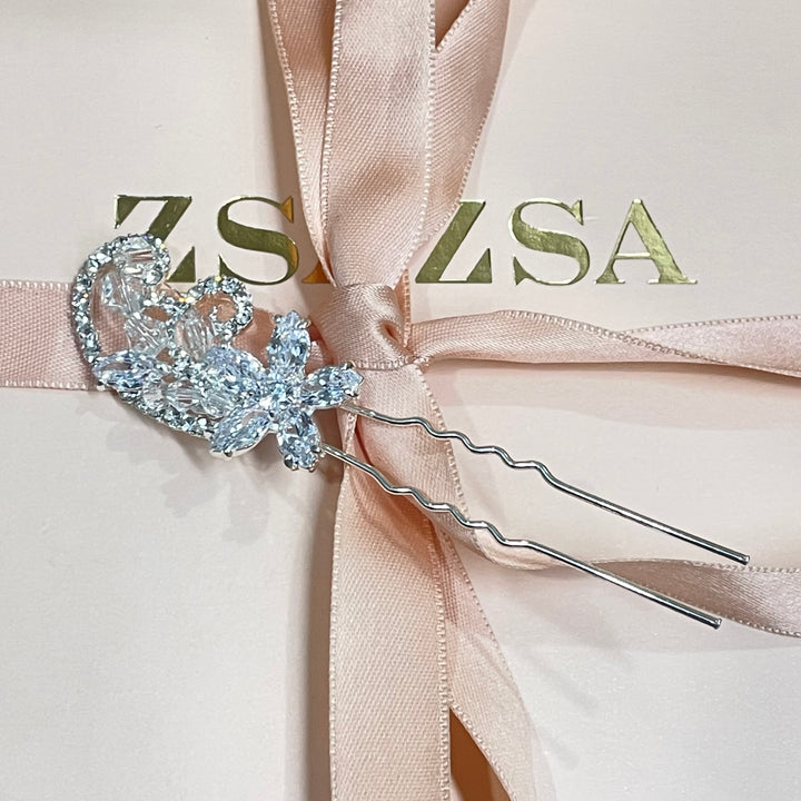 Crystals and zircones flower detail hair pin