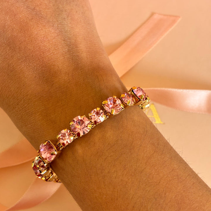 Pink Swarovski crystals gold plated bracelet