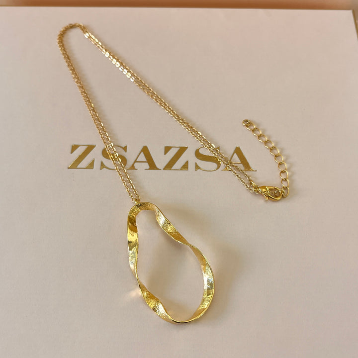 Gold twisted oval handmade pendant