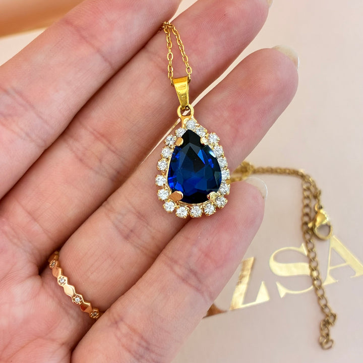 Teardrop Navy blue Preciosa crystals gold plated sets