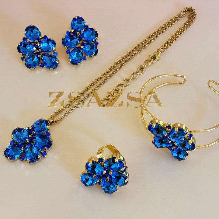 Royal blue Swarovski crystals gold plated set