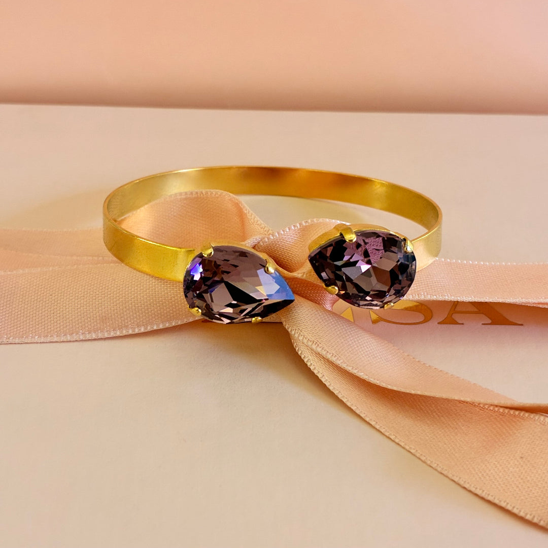 Double mauve teardrop matte gold plated bangle