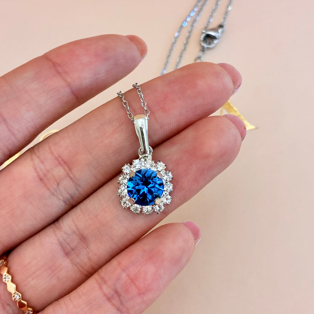 Royal blue dainty Preciosa crystals silver set