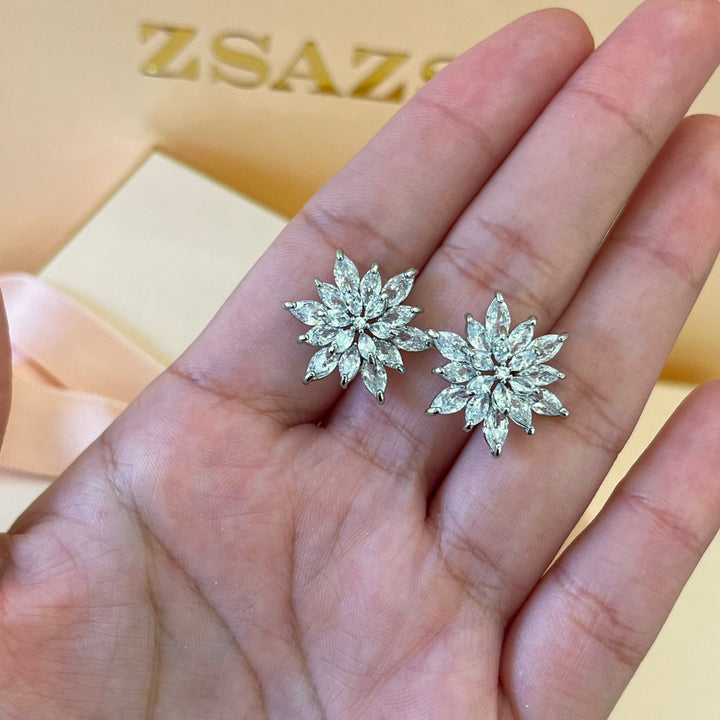 Silver zircone marquise flower studs