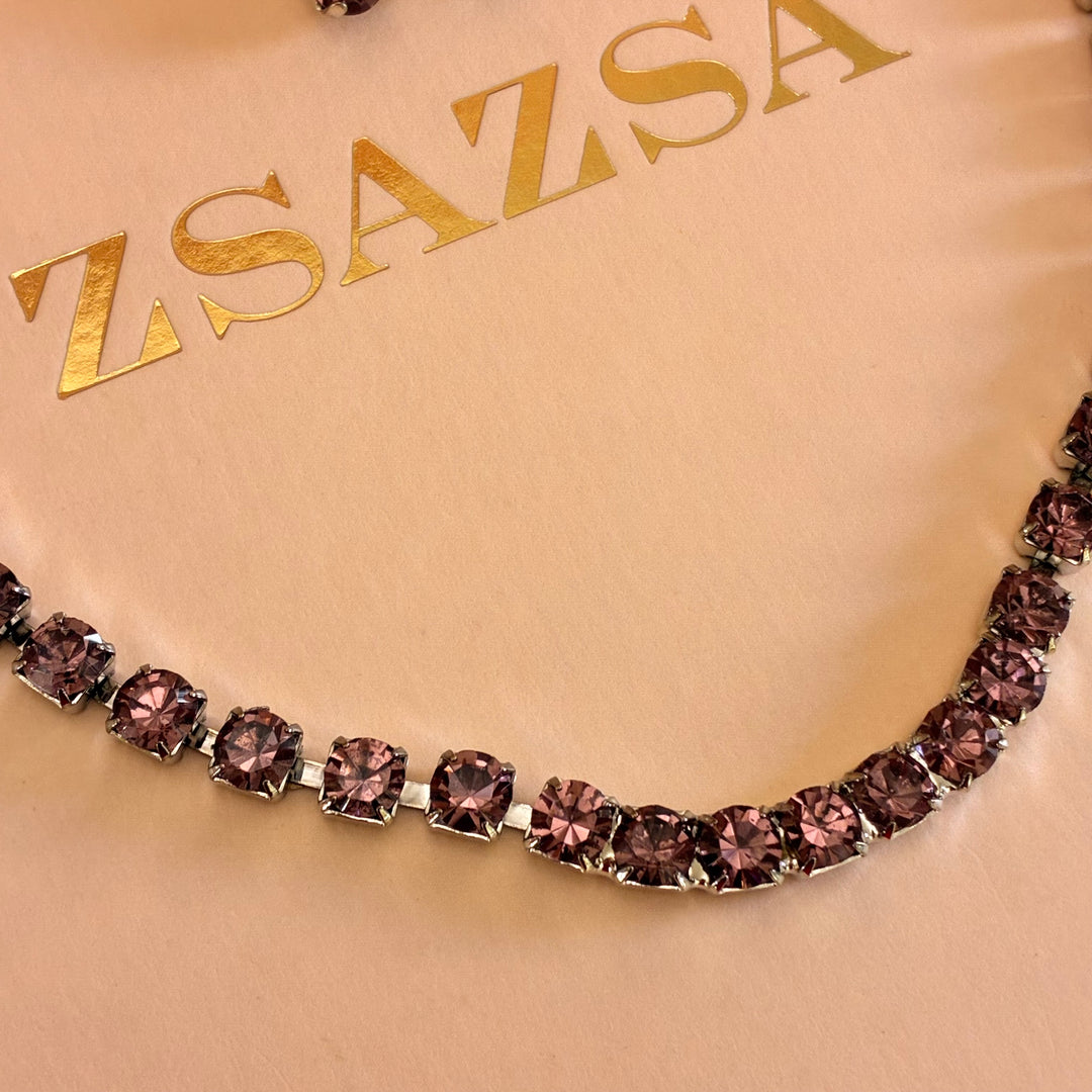 Mauve Preciosa crystals silver set