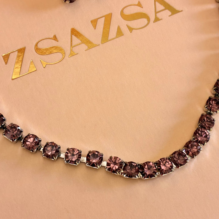 Mauve Preciosa crystals silver set