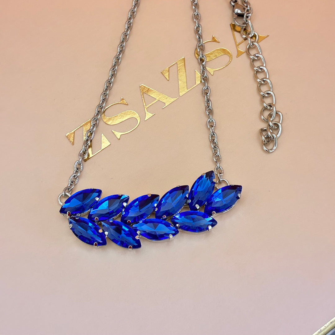 Royal blue leaves Swarovski crystals set