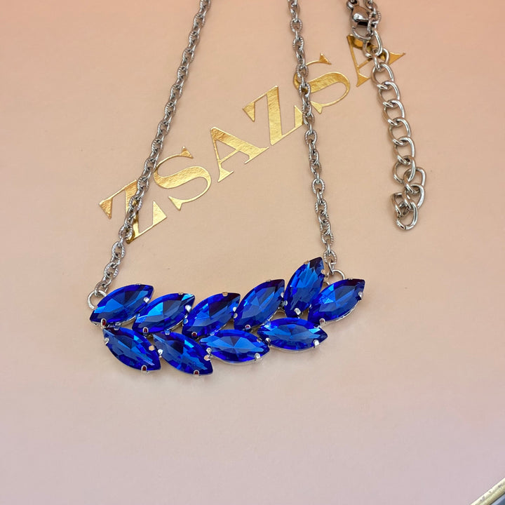 Royal blue leaves Swarovski crystals set