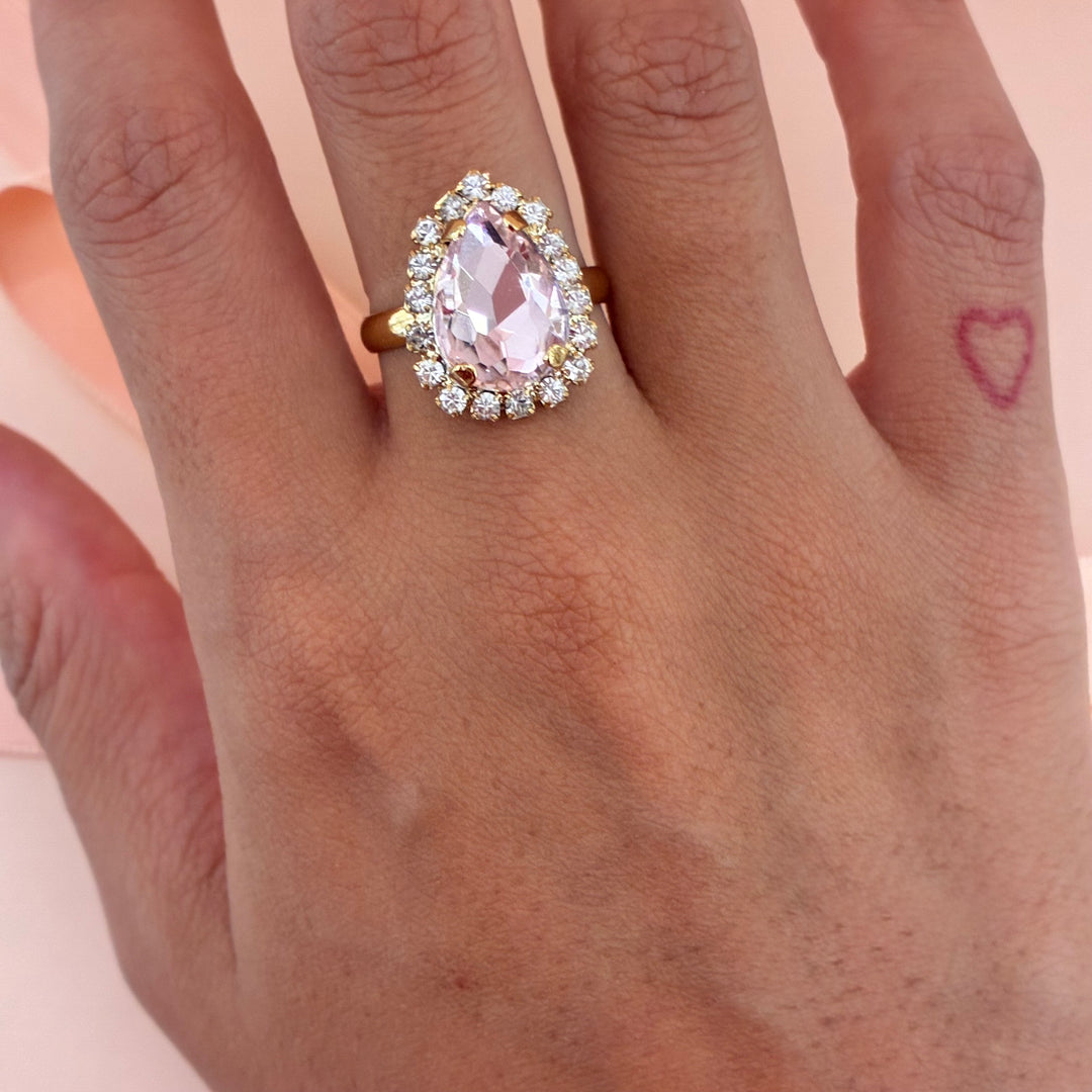 Teardrop Preciosa crystals gold plated pink set