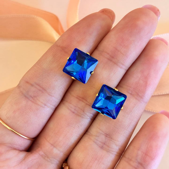 Square royal blue Swarovski crystals set