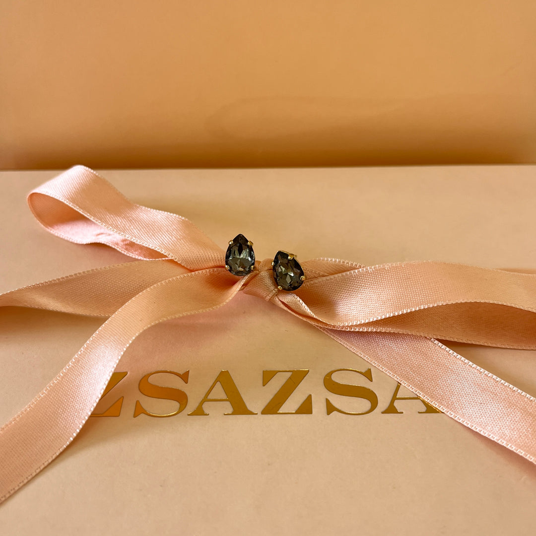 Grey teardrop preciosa crystals studs