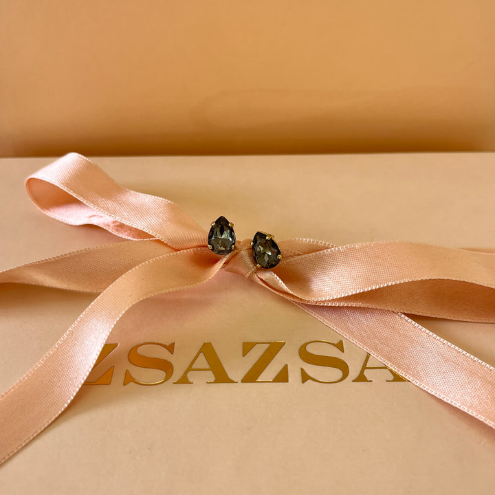 Grey teardrop preciosa crystals studs