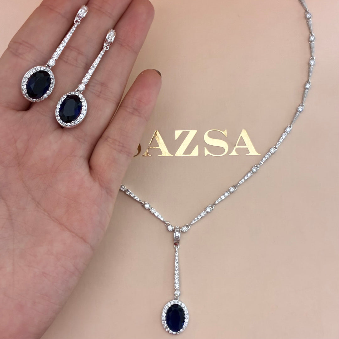 Navy blue zircone silver set