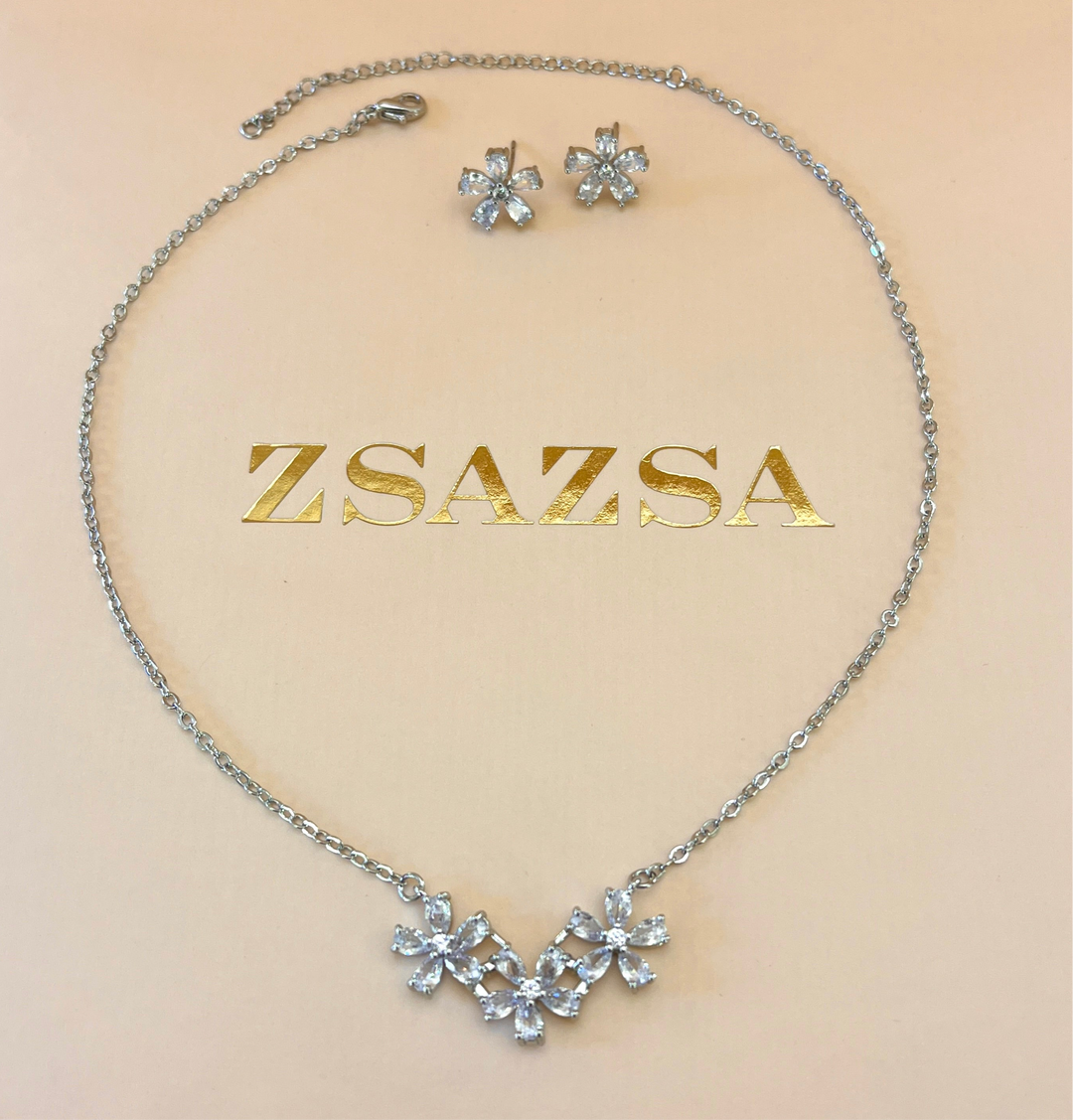 Silver zircone flower set