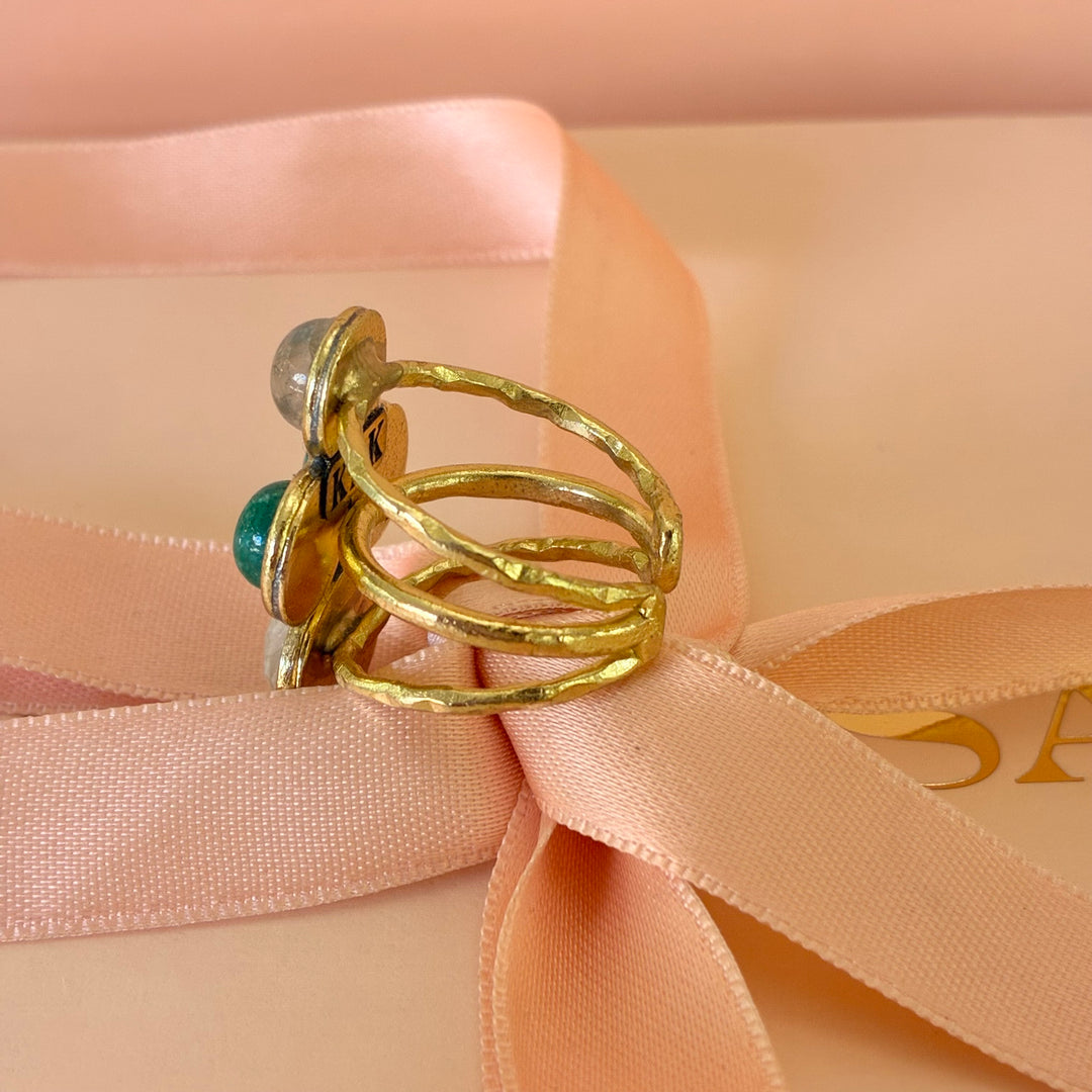 Dark green and yellow handmade gold plated set