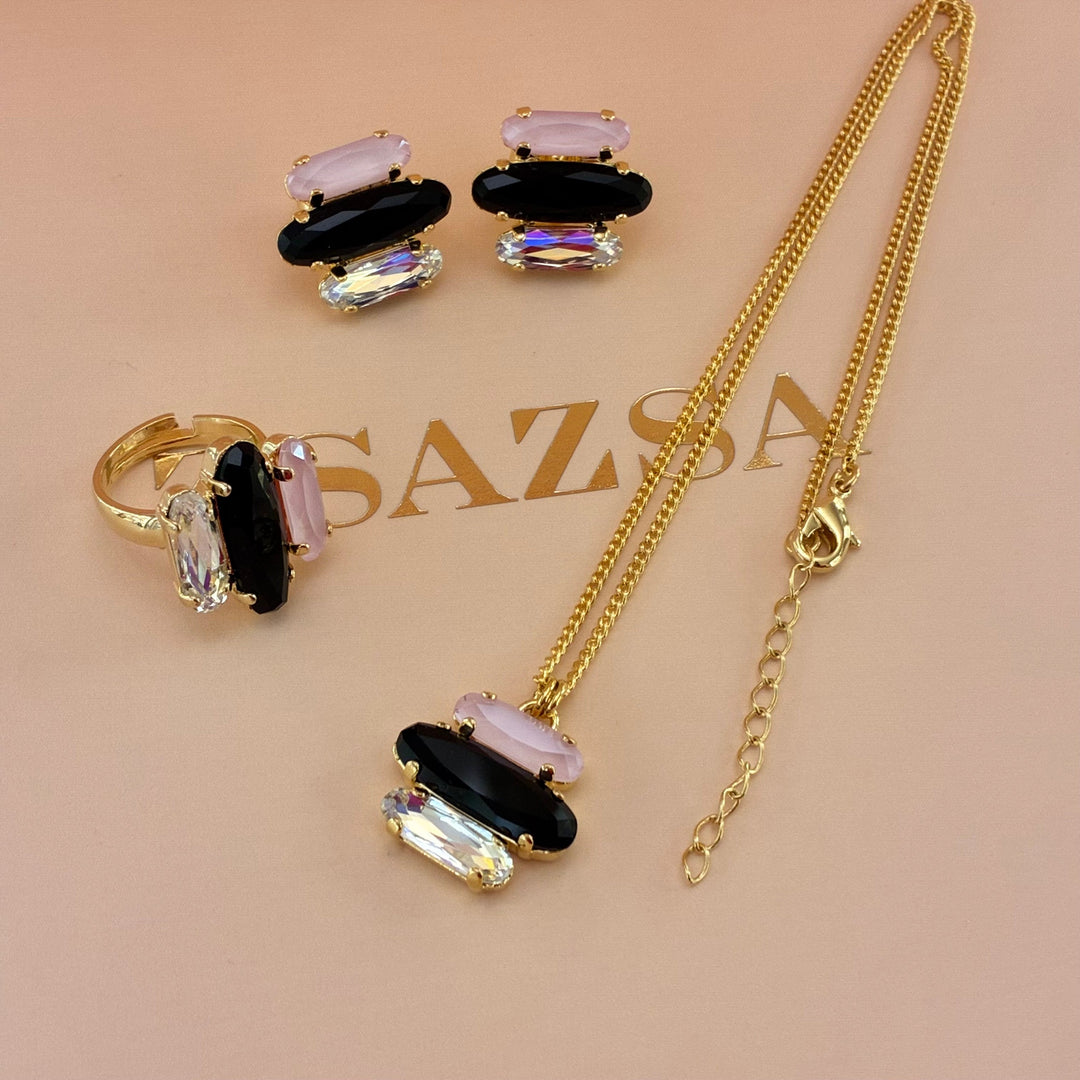 Pink and black Swarovski crystals set