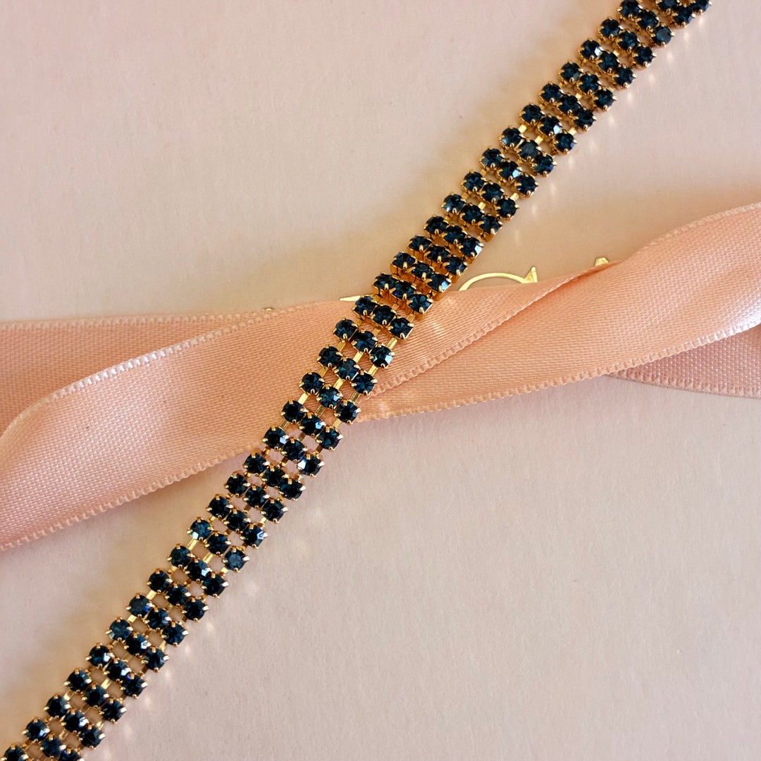 3 rows Navy blue Preciosa crystals bracelet