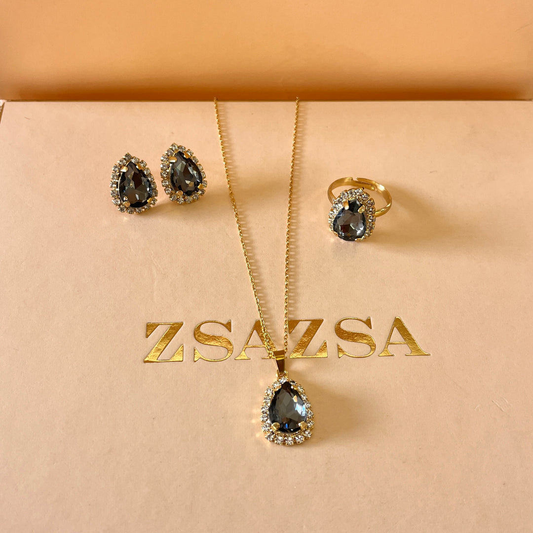 Grey teardrop preciosa crystals set